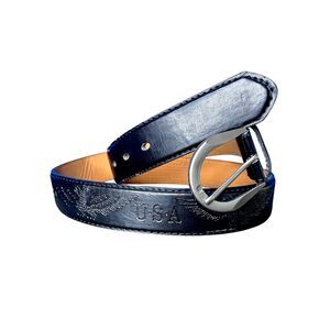 Womens Black Genuine Leather Belt Sz L 30-40 USA Eagle Classic Casual Patriotic
